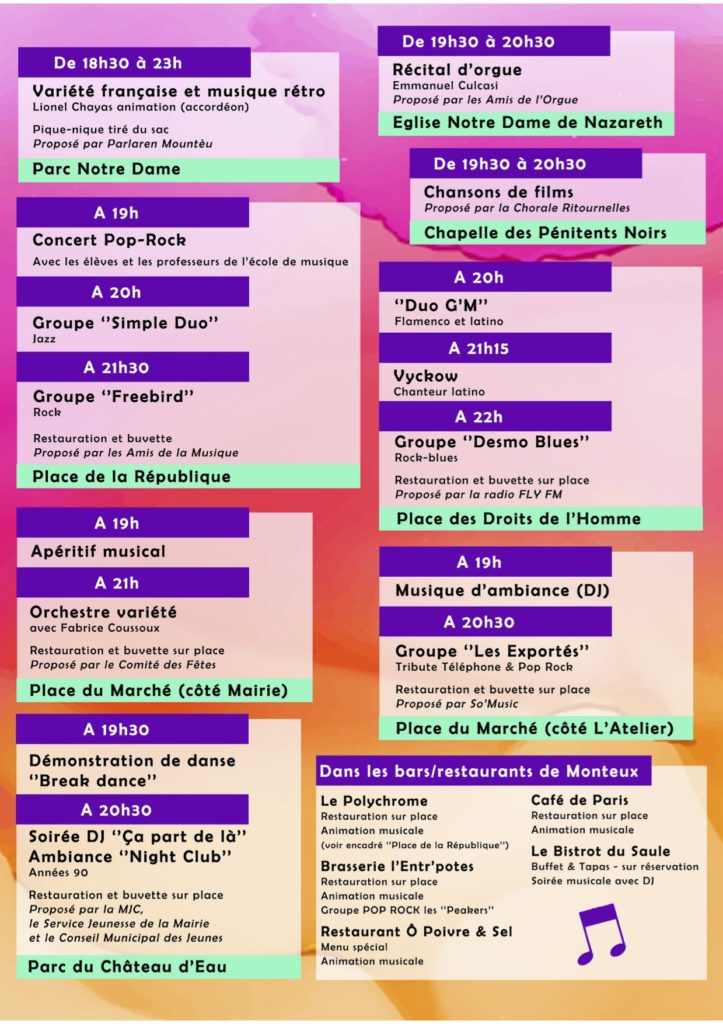 Programme Fête de la musique Monteux 2018